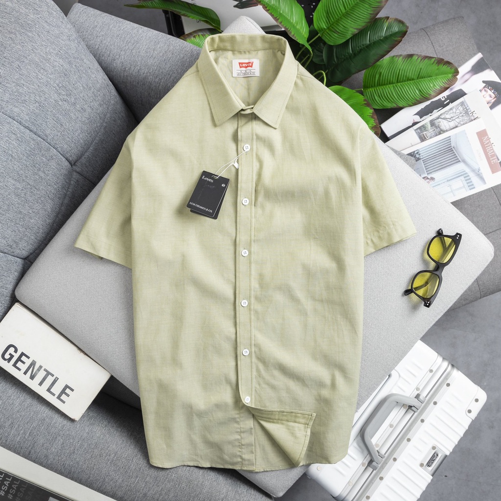 Sơ mi nam xanh cốm nhạt LVS ngắn tay đẹp dễ mix đồ, vải oxford cao cấp, ít nhăn, thanh lịch giá rẻ - Đẳng cấp phái mạnh