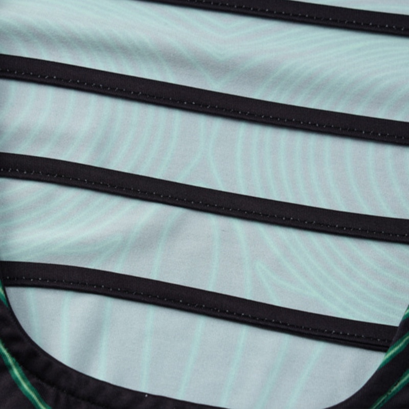 Xiangbao Đầm Dài Ôm Dáng Tay Dài Cổ Tròn In Họa Tiết Sọc Xanh Lá Tương Phản Harajuku Cho Nữ