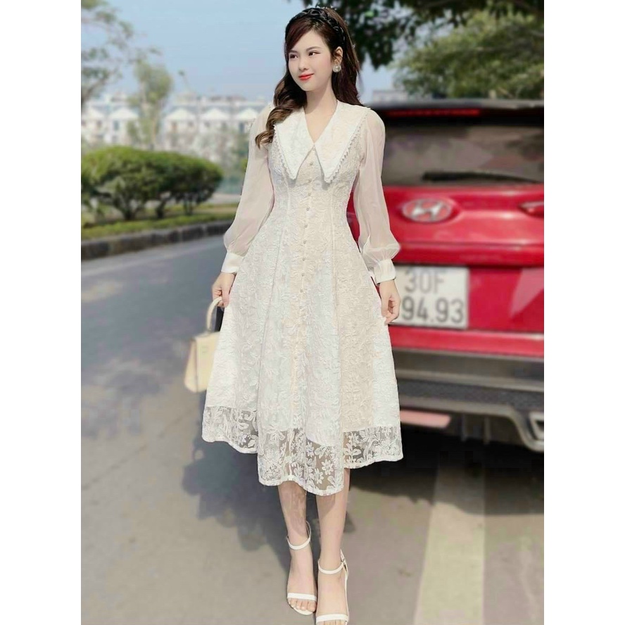 Đầm váy vintage chất ren vân hoa tiểu thư tay dài tôn dáng cho nàng thơ ngọt ngào