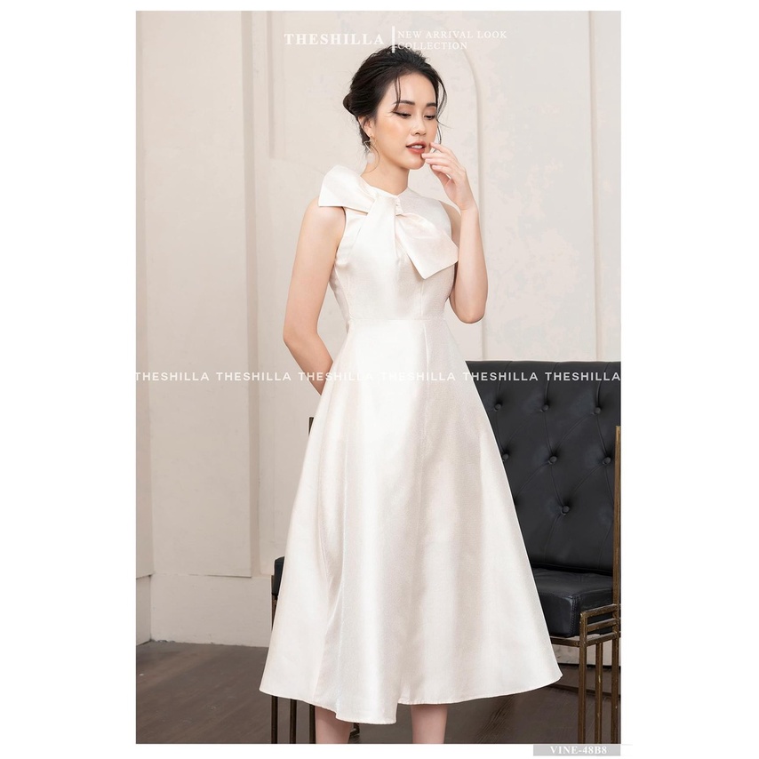 [3.3 Sales Freeship] Đầm công chúa, đầm trắng dáng xòe sát nách đính nơ cổ chất tapda đi tiệc phong cách Hàn Quốc mtb