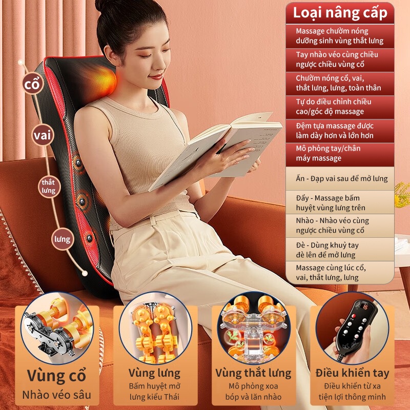 Máy massage lưng, đệm tựa dùng trên xe ô tô đa năng toàn thân vùng cột sống cổ thắt lưng, máy massage vai gáy dùng tại