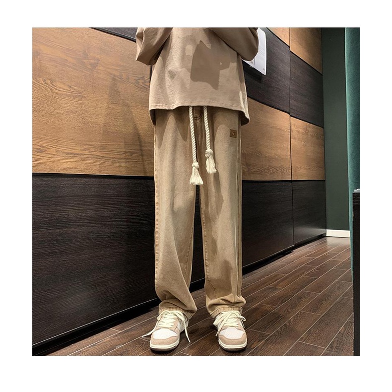 Quần Jeans Dài Lưng Thun Co Giãn Màu Cà Phê Phong Cách Âu Mỹ Thời Trang Cho Nam