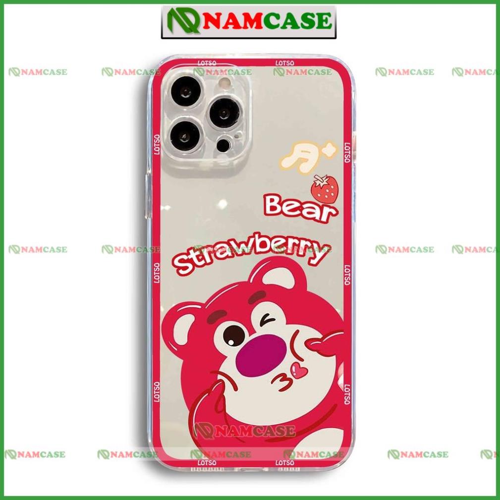 Ốp lưng gấu lotso cạnh vuông chống sốc silicon trong suốt bảo vệ camera iphone ip 6/6s/7/8/X/XS/11/12/13/14 Pro Plus Max
