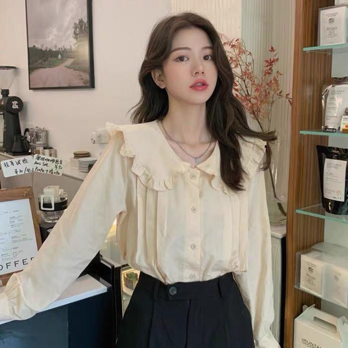 IELGY  Áo Sơ Mi Cổ Búp Bê Phong Cách Hàn Quốc Cho Nữ