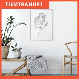 Tranh treo tường | Tranh Face Of Flowers Art Print, Minimal Female Line Drawing, Flower Head Poster