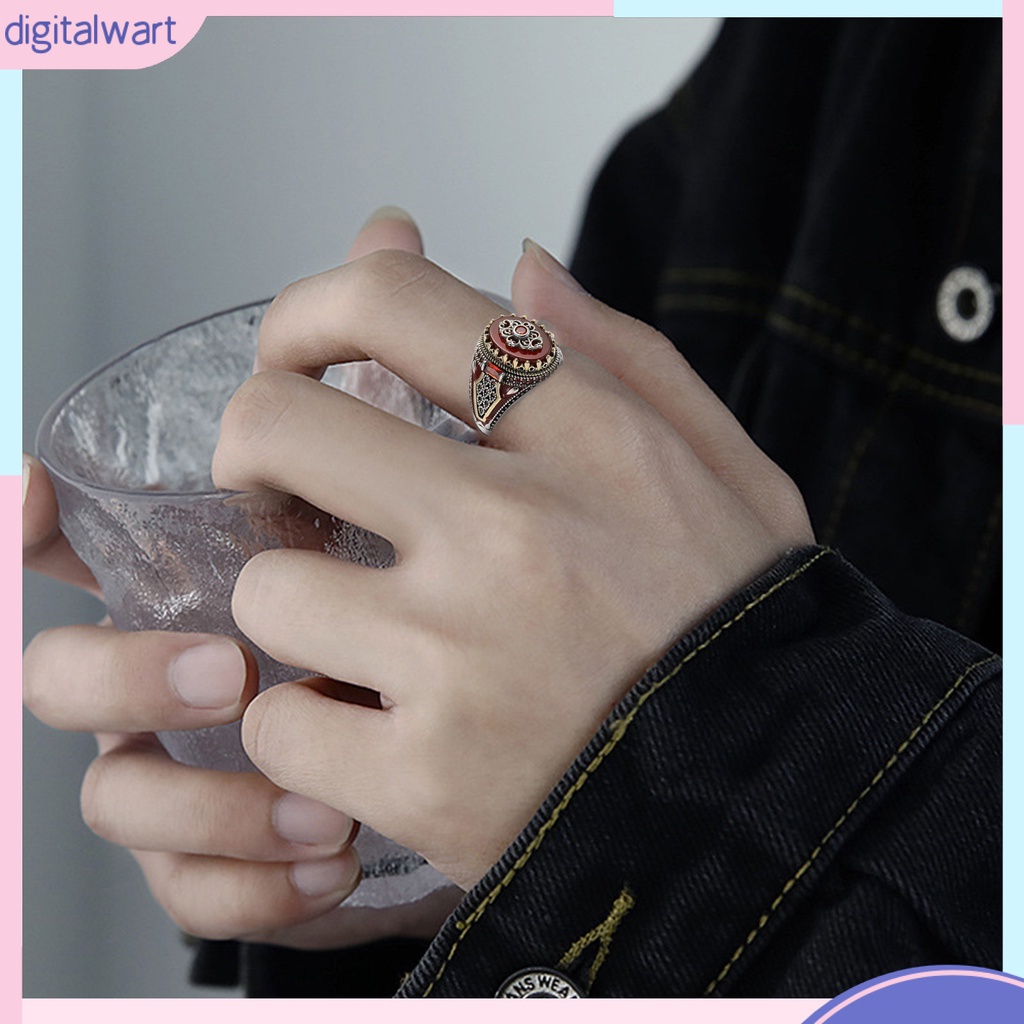 Nhẫn Hai Tông Màu Đính Đá Đỏ Phong Cách Retro Tinh Tế Thích Hợp Làm Quà Tặng Valentine