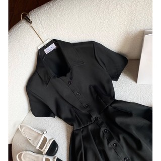 ĐẦM SƠ MI ĐEN CUT OUT NƠ LƯNG