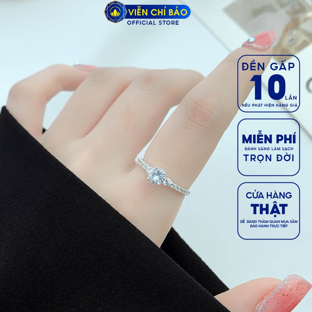 Nhẫn bạc nữ đính đá cao viền đá trắng chất liệu bạc 925 thời trang phụ kiện trang sức nữ Viễn Chí Bảo N400465