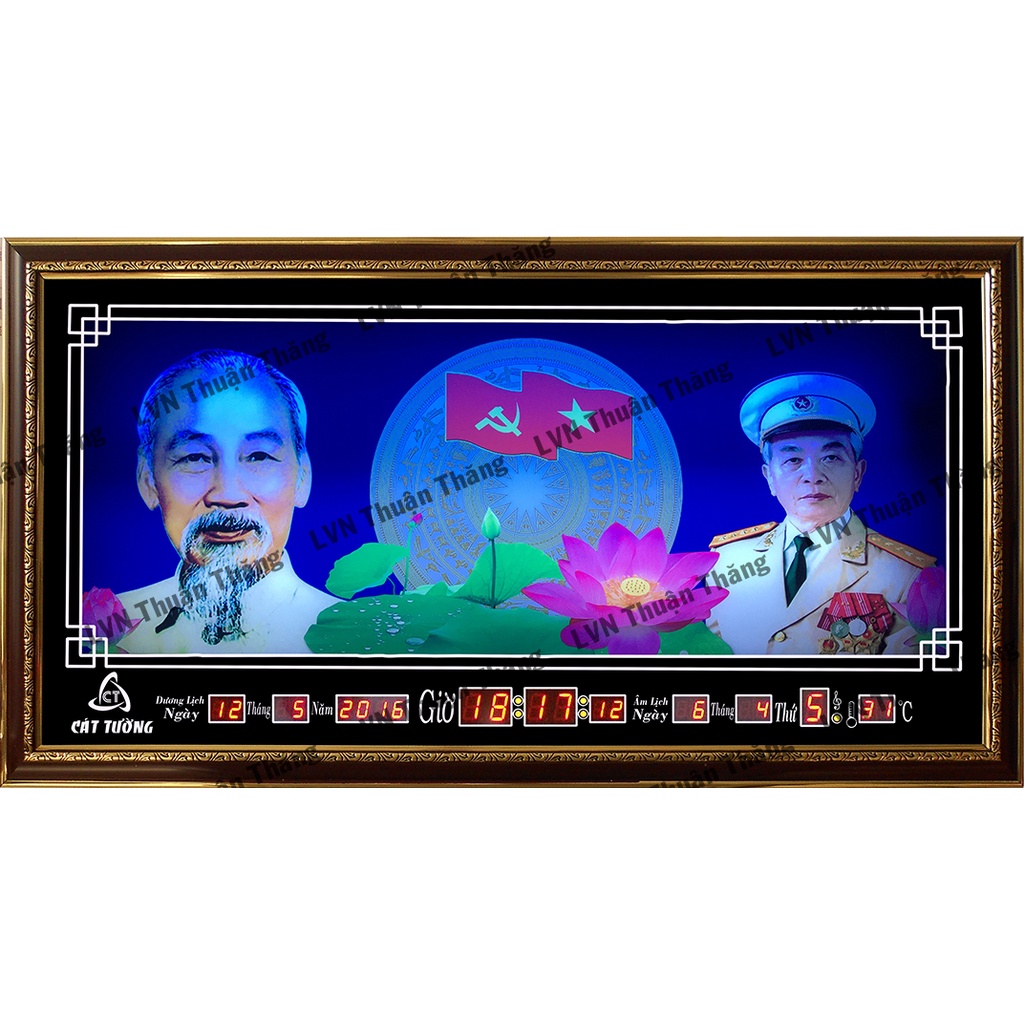 Đồng hồ Lịch Vạn Niên điện tử treo tường - Bác Hồ và Bác Giáp 86630 (KT 86x45x7cm)_ (không remote đèn và có remote đèn)