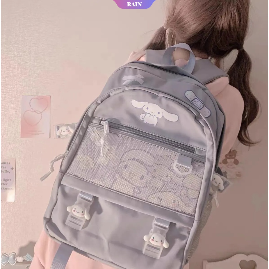 Ba Lô Đựng Laptop Bằng Nylon Chống Nước Nhiều Ngăn Họa Tiết Hoạt Hình Sanrio Cinnamoroll Kuromi My Melody Dễ Thương Phong Cách Nhật Bản Cho Nữ [RAIN]