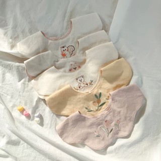 Yếm trẻ em xoay 360 độ cotton thêu hình, chống ọc sữa cho bé