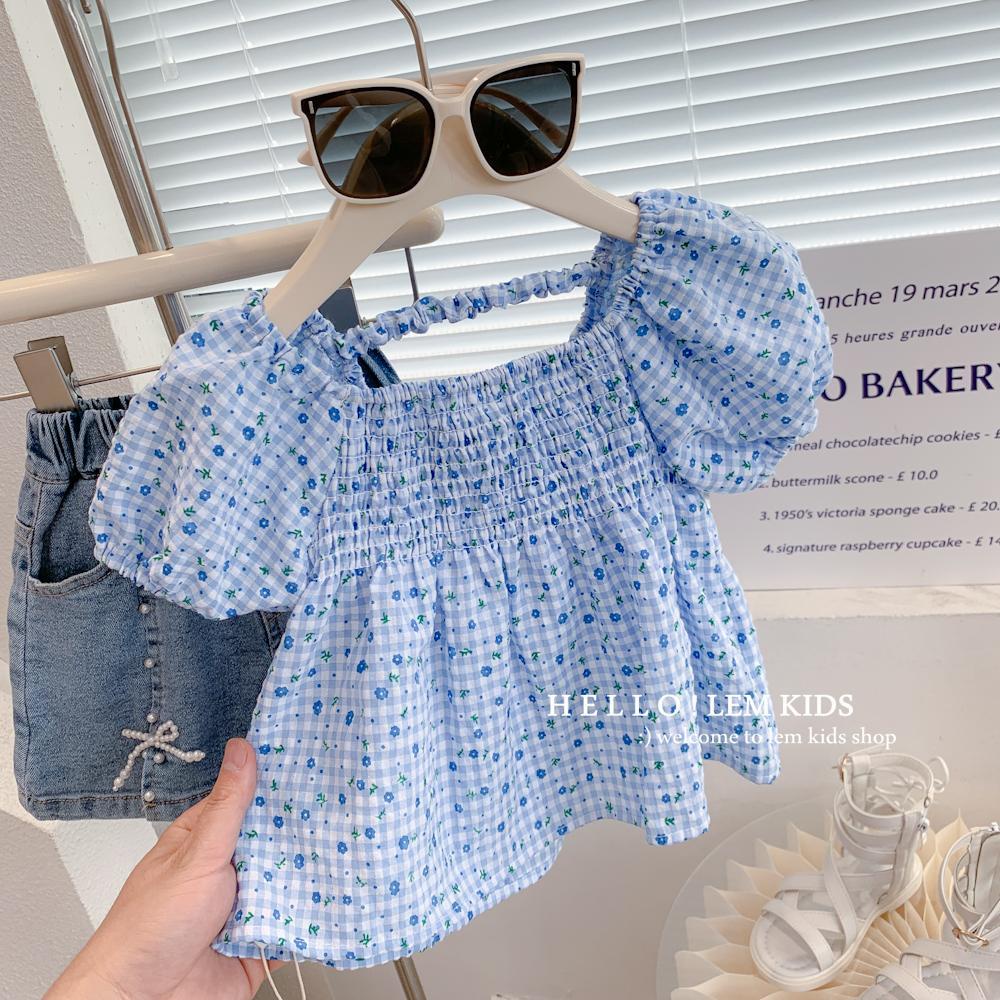 Áo Thun Tay Ngắn Cổ Vuông Phong Cách Hàn Quốc Thời Trang Mùa Hè 2022 Mới Cho Bé Gái