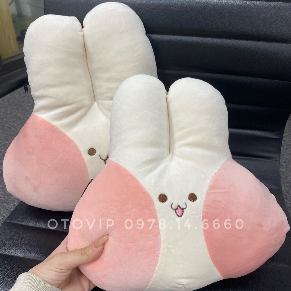 Bộ tựa cổ và lưng trên xe hơi hình gấu mũi trắng, thỏ má hồng dễ thương.Bộ gối tựa 2 món dùng cho ô tô, văn phòng,...