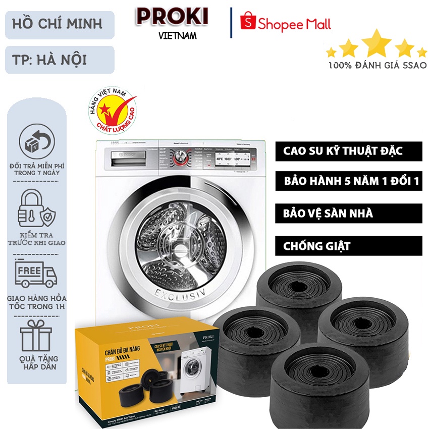 Chống rung máy giặt Proki đế cao su đặc chống rung lắc, va đập, trơn trượt và tủ lạnh, tủ sấy, đồ gia dụng