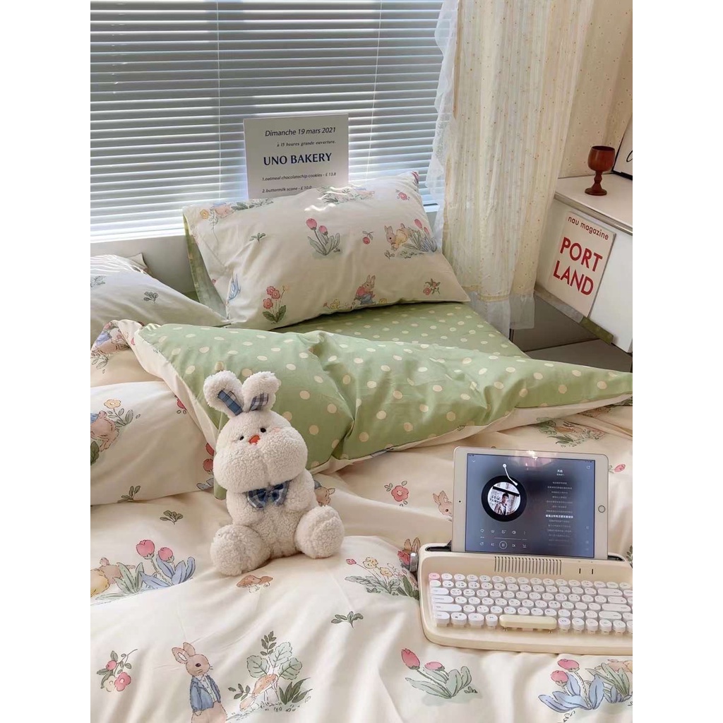 Chăn Ga Gối Cotton Living 💝 FREESHIP 💝 Bộ Chăn Ga Cotton 100% "Mơ Nhí Bèo " nhập khẩu 4 món