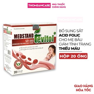 Sắt ống Medstand Fevitol bổ sung sắt và Acid folic cho bà bầu trước và sau sinh, người mệt mỏi, hoa mắt - Hộp 20 ống