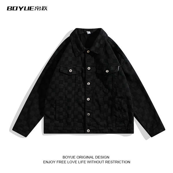Chaqueta (Hàng Có Sẵn) Áo Khoác Denim Lót Lông Cừu Dày Dặn Kẻ Caro Tối Màu Phong Cách Đường Phố Nhật Bản Mùa Thu Đông Cho Nam