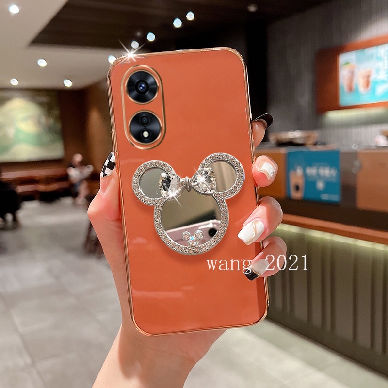 Ốp Điện Thoại Mềm Họa Tiết Hoạt Hình Đính Đá Gắn Kèm Gương Trang Điểm Cho OPPO Reno8 T Reno7 8 Z Pro 4G 5G 2023