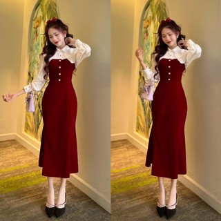 Đầm váy nữ nhung đuôi cá phối cổ sen bèo xinh xắn dành cho các nàng đi chơi, dạo phố hoặc dự tiệc siêu sang chảnh