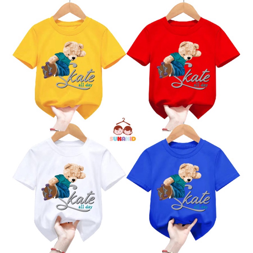 Áo thun trẻ em be trai bé gái hình gấu SKATE all day cho bé từ 6kg đến 30kg.G32.