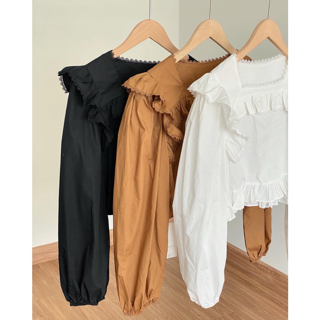 ÁO CROP CỔ VUÔNG REN BÈO_AV1515