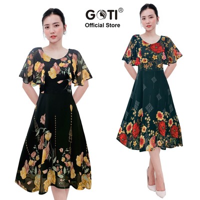 GOTI Thời Trang Quý Bà Đầm Trung Niên Nữ Cao Cấp Vải Voan Mềm Mịn Cho Mẹ Dự Tiệc U50 U60 3339 3362