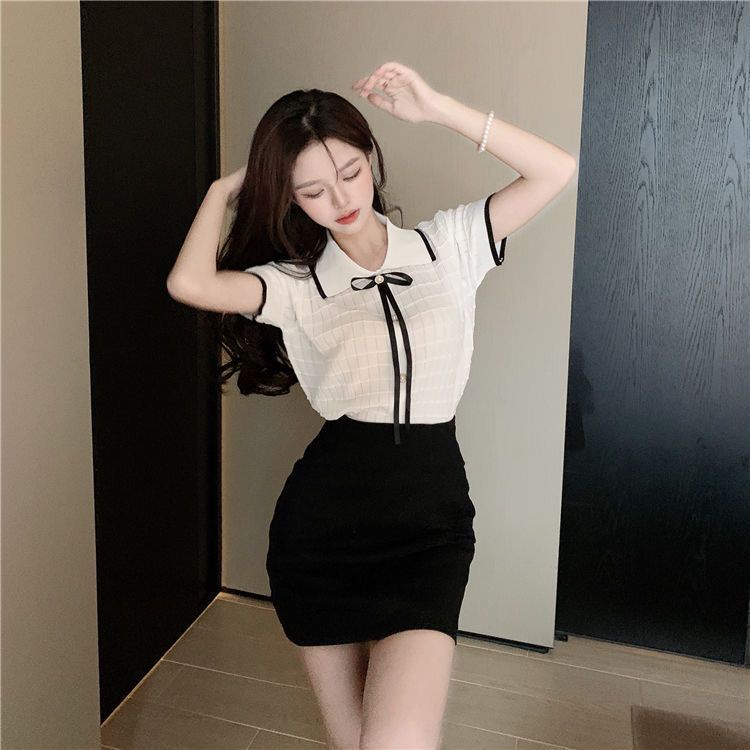 Áo polo COZOKC ngắn tay phối nơ xinh xắn dành cho nữ