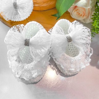 Giày len nơ trắng cho bé gái