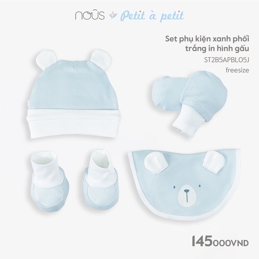 Set bao tay, bao chân, yếm, mũ Nous nguyên set cho bé sơ sinh