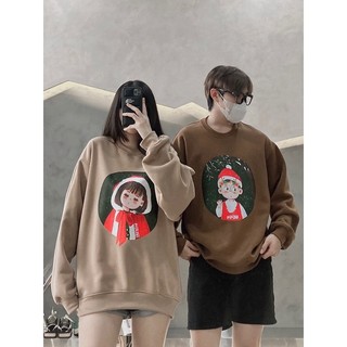 Sweater nâu áo đôi nỉ noel vải ấm in hình unisex