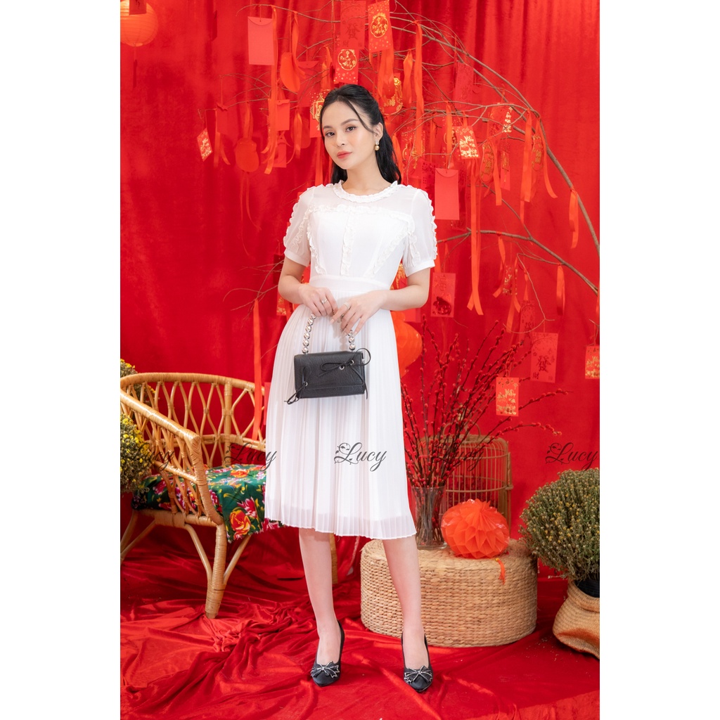 Đầm xoè Logan 7361 voan hàn cổ tròn tiểu thư thanh lịch váy Lucy