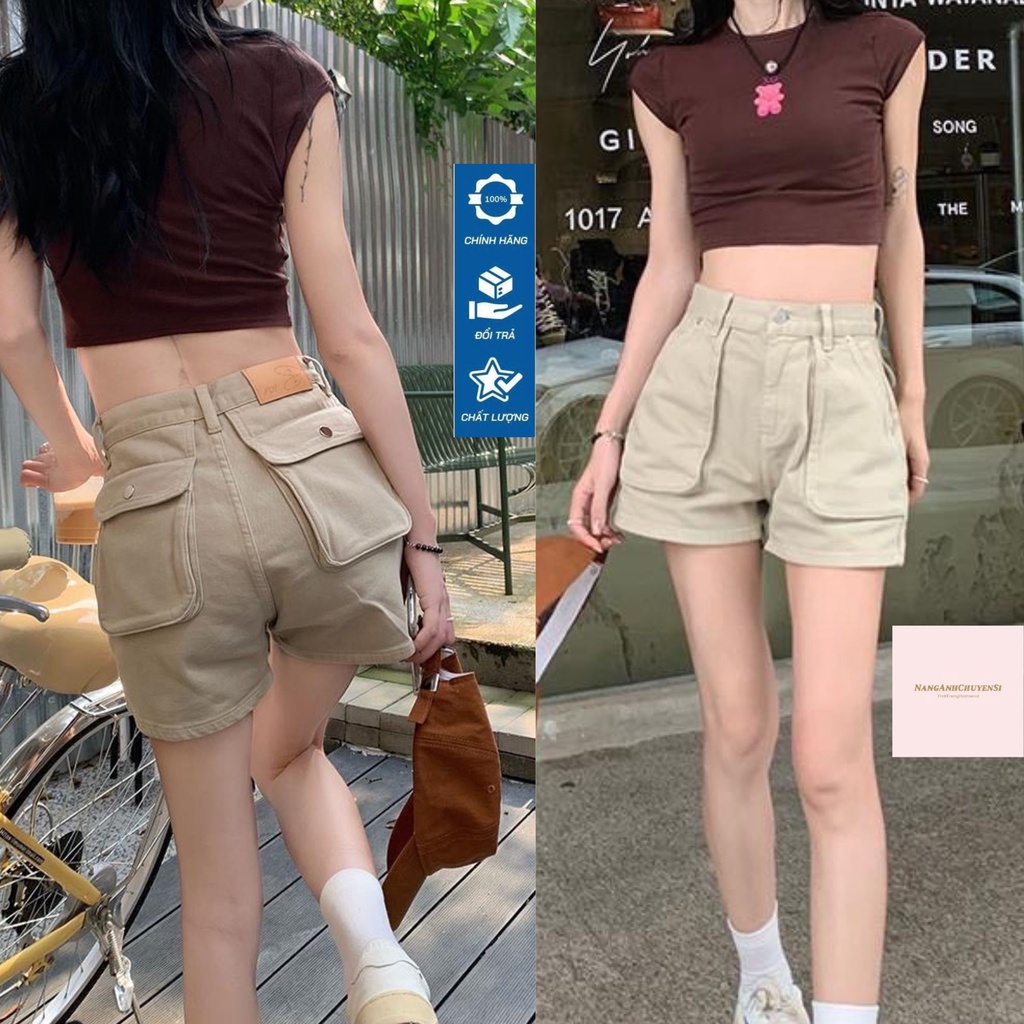 Quần Short Kaki Co Dãn Nhẹ Lưng Cao Ống Rộng Túi Siêu To Phong Cách Cá Tính Mẫu Hot 2023 Q1421