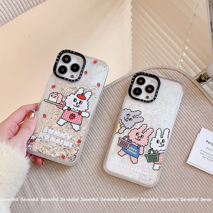 Ốp Điện Thoại Acrylic Mềm Chống Sốc Phối Kim Tuyến Nước Hình Thỏ Dễ Thương Cho iPhone 14 13 12 11 Pro Max