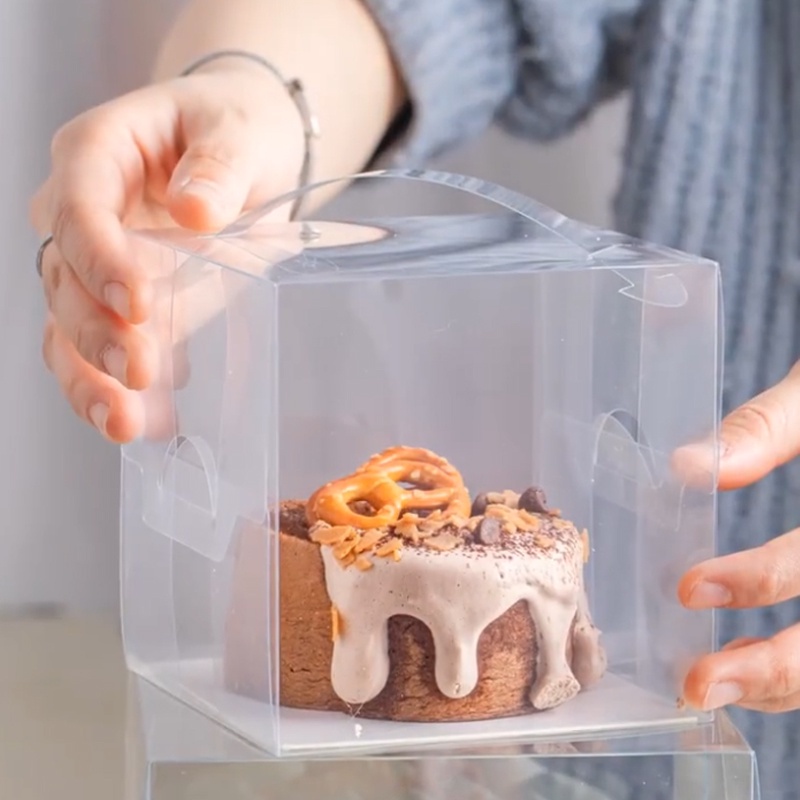 Hộp Đựng Bánh Mì / Phô Mai / Tráng Miệng Bằng Nhựa Trong Suốt Có Tay Cầm Có Thể Gấp Gọn Tiện Lợi
