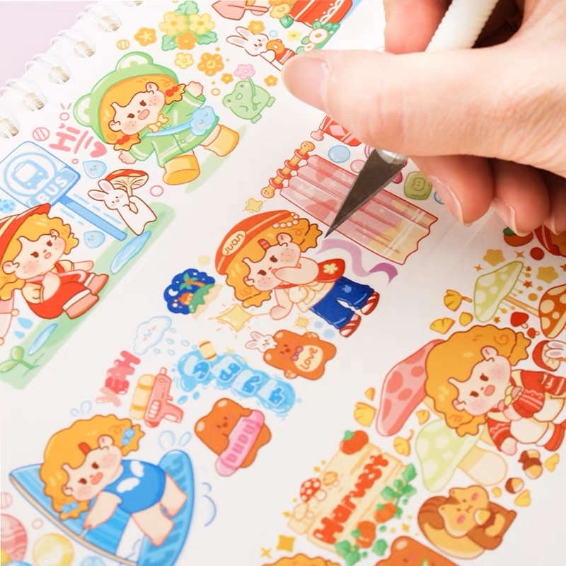 Sổ Chiết Sticker Washi Sổ Lò Xo 40 Tờ Hình Cô Gái Tóc Xoăn Dễ Thương