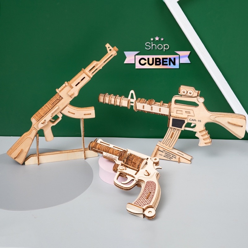 Đồ chơi lắp ráp 3D gỗ - Light machine gun-cắt laser
