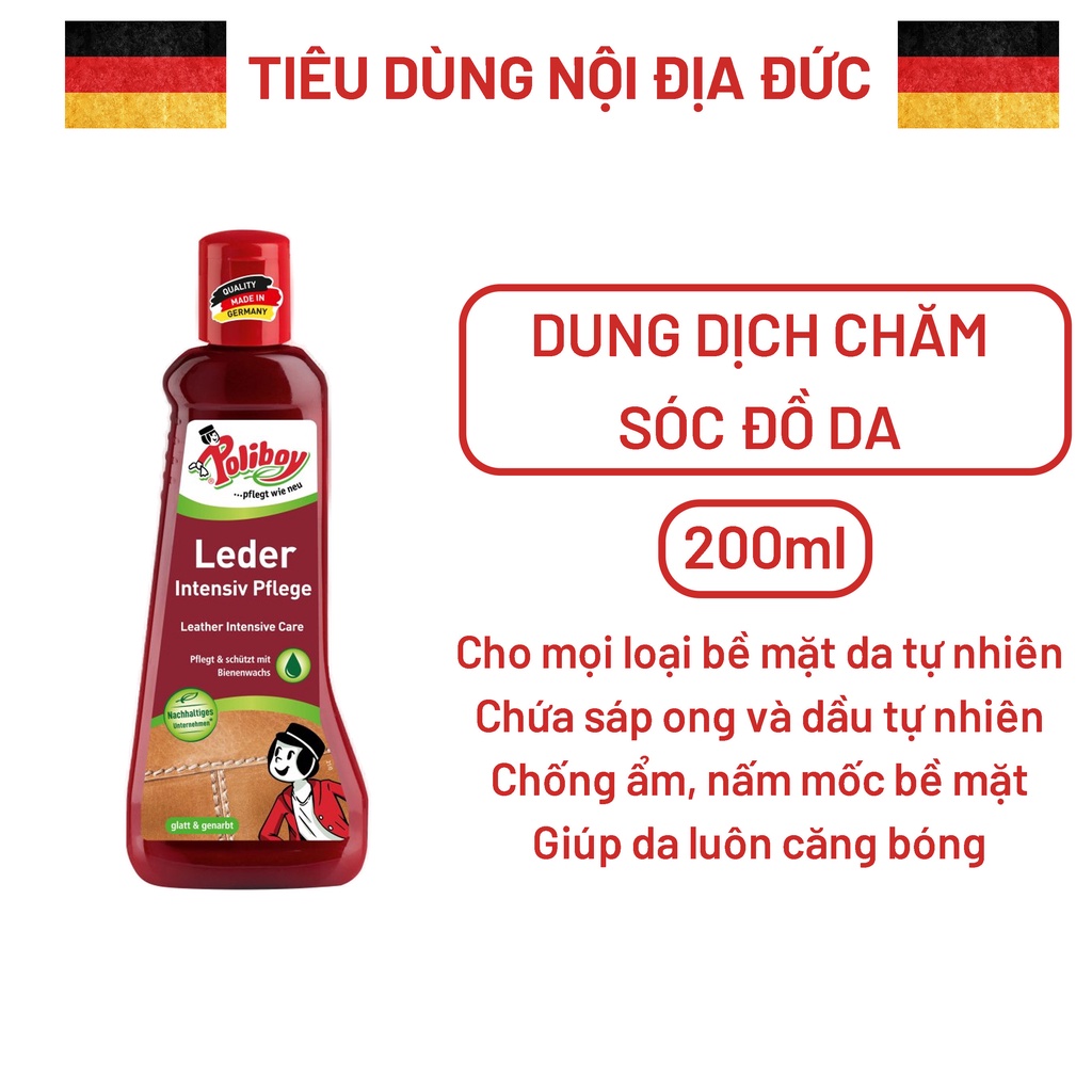 Nội Địa Đức - Bảo Dưỡng Và Làm Bóng Đồ Da POLIBOY Vệ Sinh Giày Da, Túi Da, Làm Mới Ghế Da Ô Tô, Sofa Da 200ml