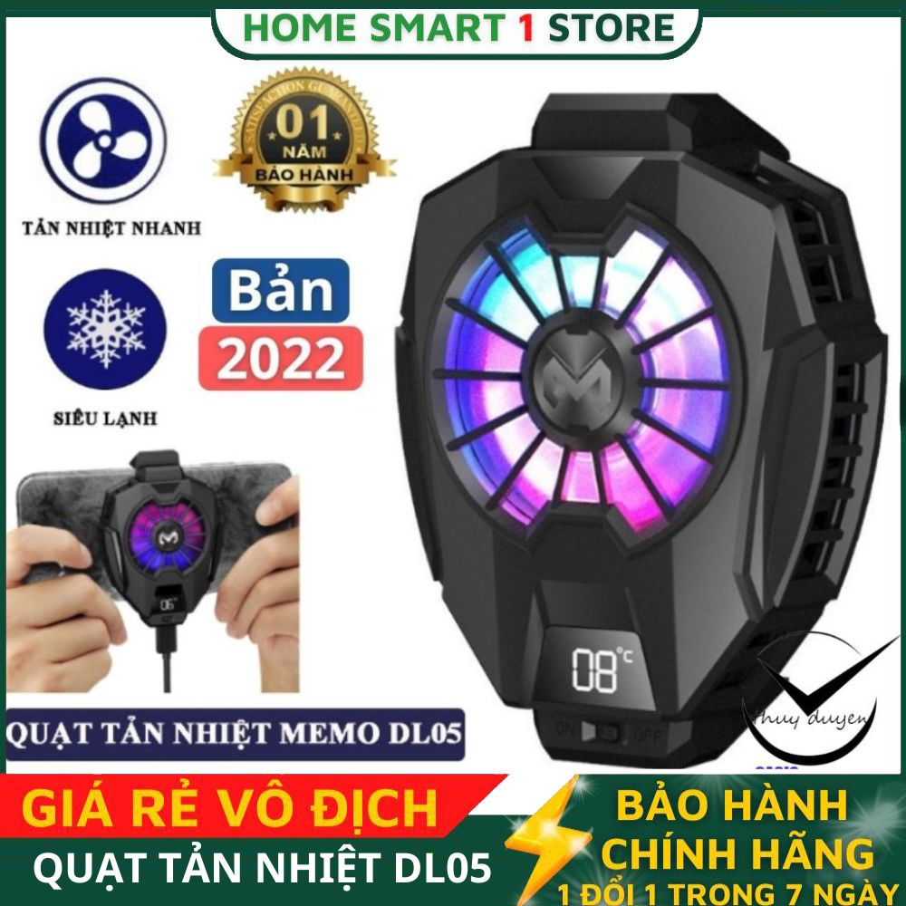 Quạt tản nhiệt điện thoại sò lạnh MEMO DL05 chơi PUBG FF ROS Siêu lạnh, hiển thị nhiệt độ, LED RGB, Kẹp 2 chiều