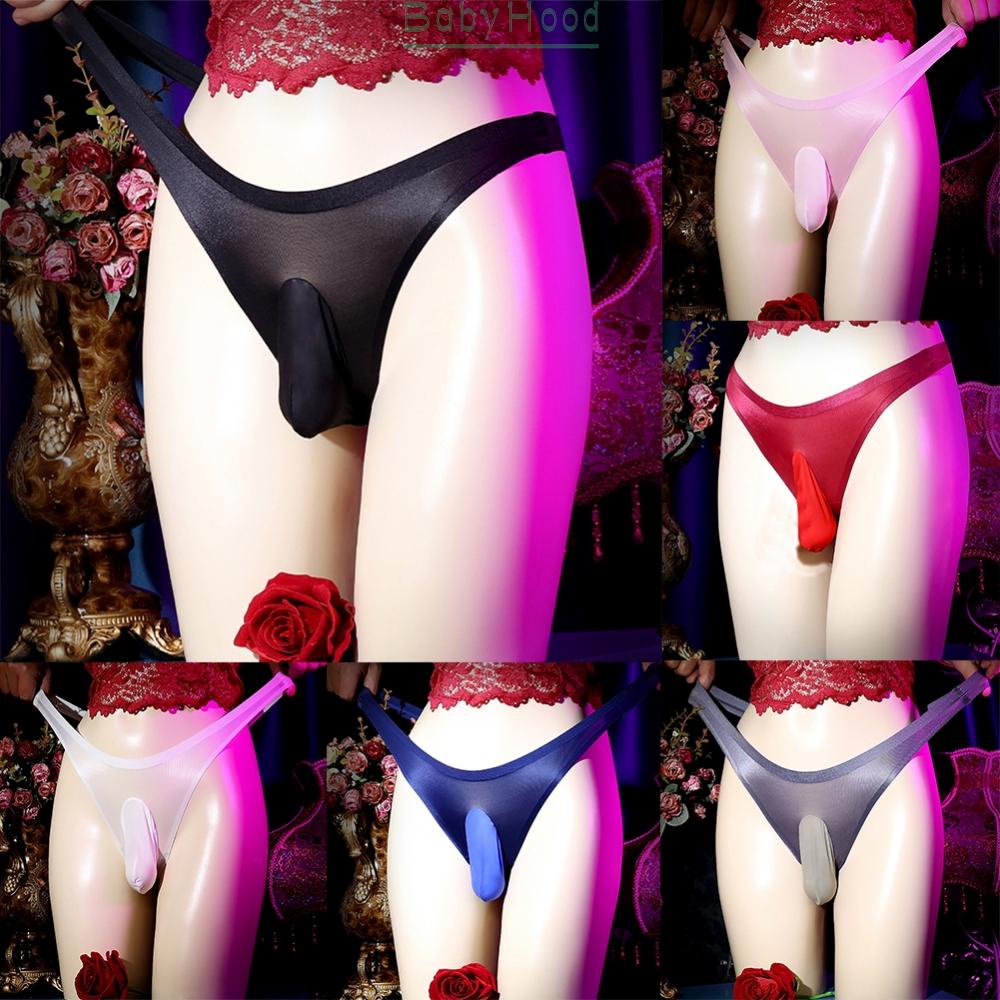 Men Ice Silk Sexy Sissy Pouch Panties Sheer G-String Underwear Lingerie Thongs hot sale#BBHOOD