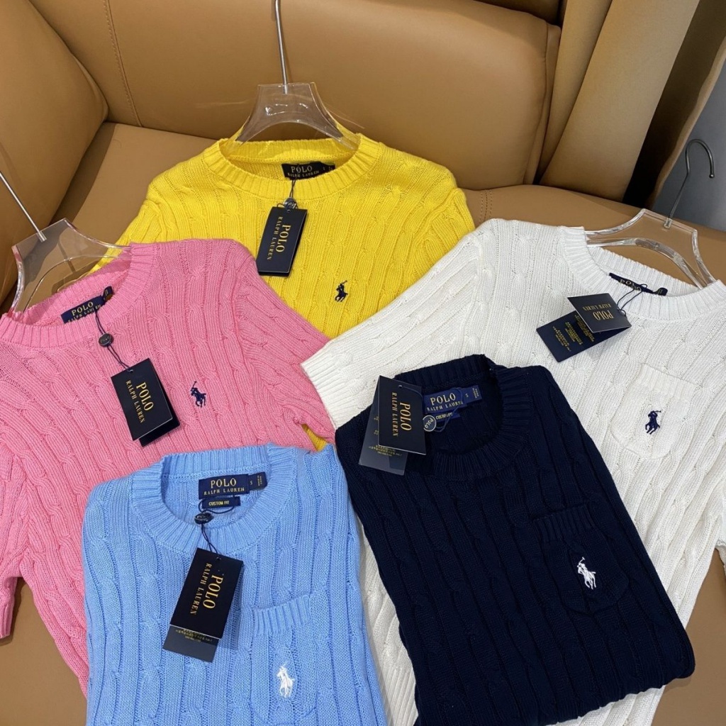 4CLT Ralph Lauren our shop Real shot high quality RL Ralph small horse label war horse embroidered sweater women's round neck twist sweater short sleeve women