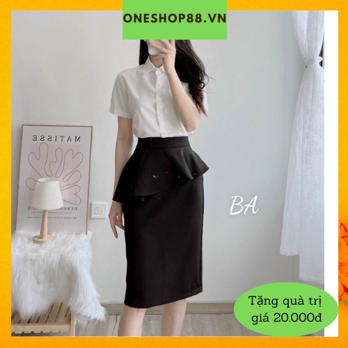 Chân váy công sở dáng ôm phối viền bèo dấu bụng mỡ-ONESHOP88.VN