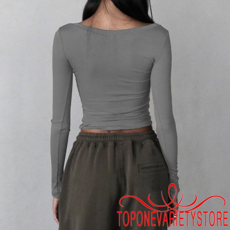 Áo Thun Lửng Tay Dài 1 / 2 Nút Thời Trang Nữ