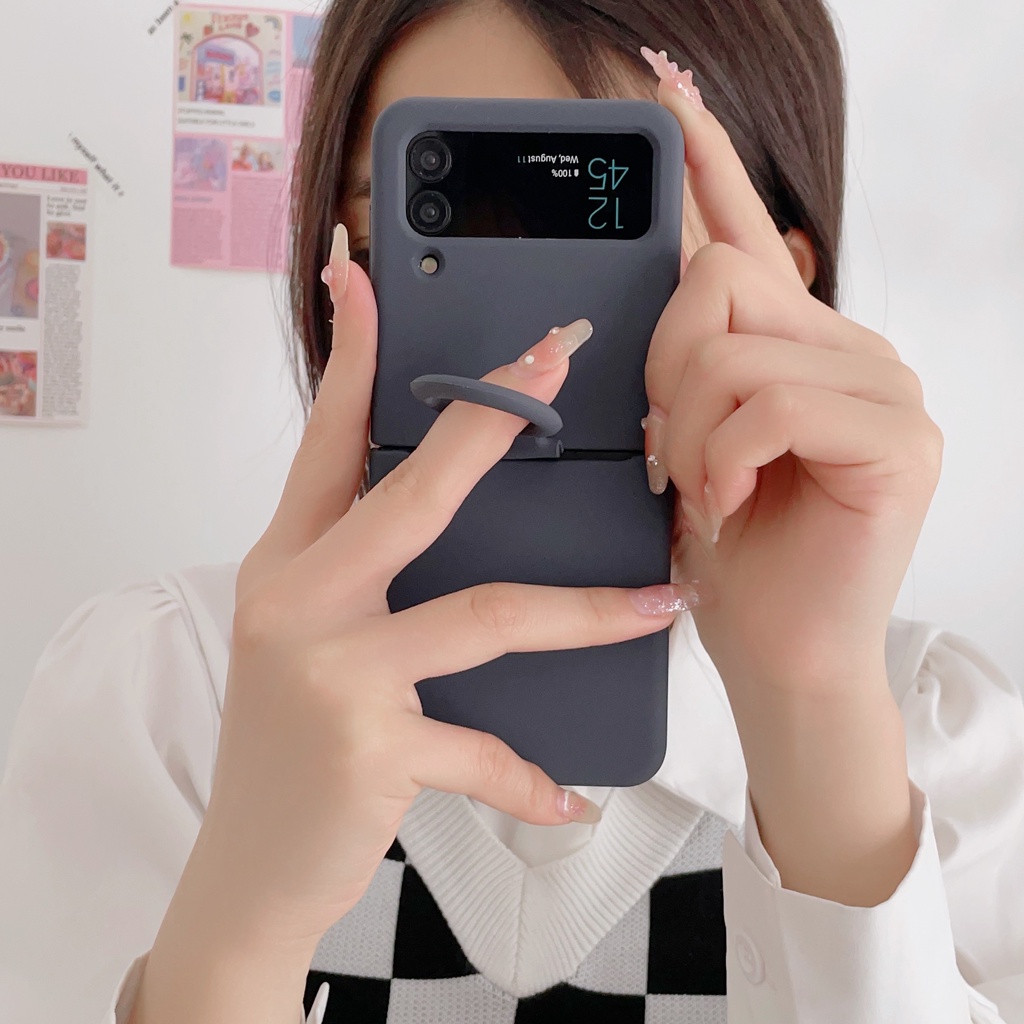Ốp Điện Thoại Silicon Màu Trơn Kèm Móc Xỏ Ngón Cho Samsung Z Flip3 Samsung Z Flip4