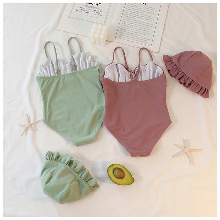 Đồ Bơi Một Mảnh Không Tay Đính Ngọc Trai Kèm Mũ Thời Trang Mùa Hè Cho Bé Gái 1-10 Tuổi