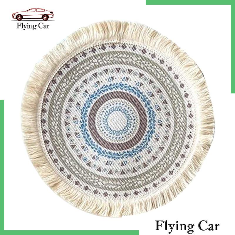 [Lzdjfmy2] Tấm Lót Tròn Đan Tay 33cm Phối Tua Rua Phong Cách Boho Trang Trí Bàn Nhà Bếp