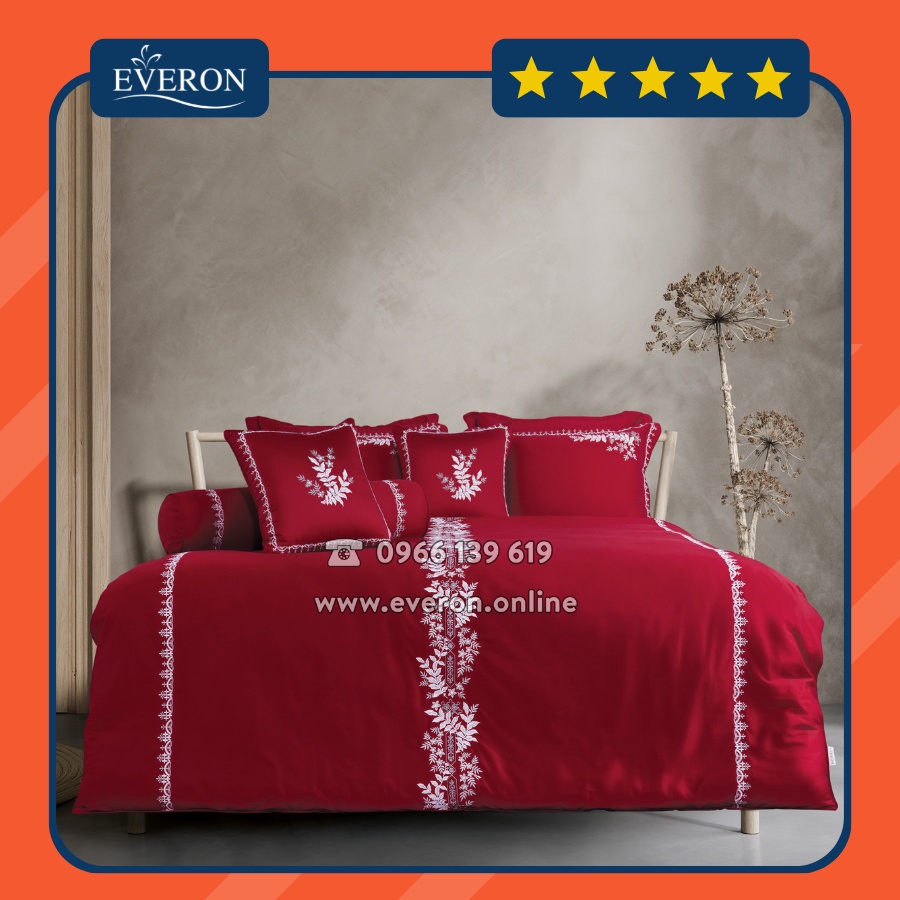 Bộ Everon ESC23001 màu đỏ uyên ương, chất liệu Cotton Satin mềm mại