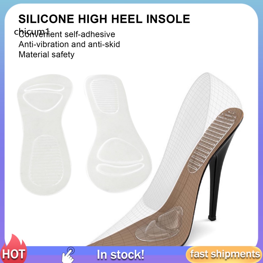 1 Cặp Miếng Dán Đế Giày Bằng Silicone Trong Suốt Thông Dụng Cho Nữ