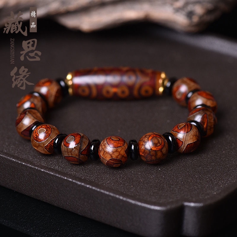 Vòng Tay Chuỗi Hạt Đá Mã Não Màu Đen Tự Nhiên Phong Cách Phật Giáo Tây Tạng 2.11