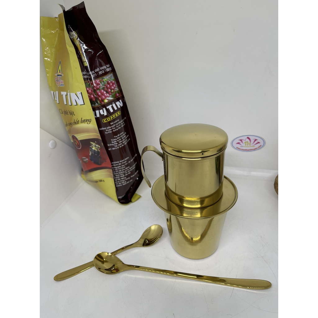 Bộ ly phin cà phê kèm mỗng inox 304 toàn bộ vàng titan bóng cao cấp, sang trọng tươi đẹp Hcm