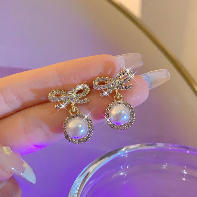 Bông Tai Hình Nơ Đính Ngọc Trai Thời Trang 2023 Dành Cho Nữ